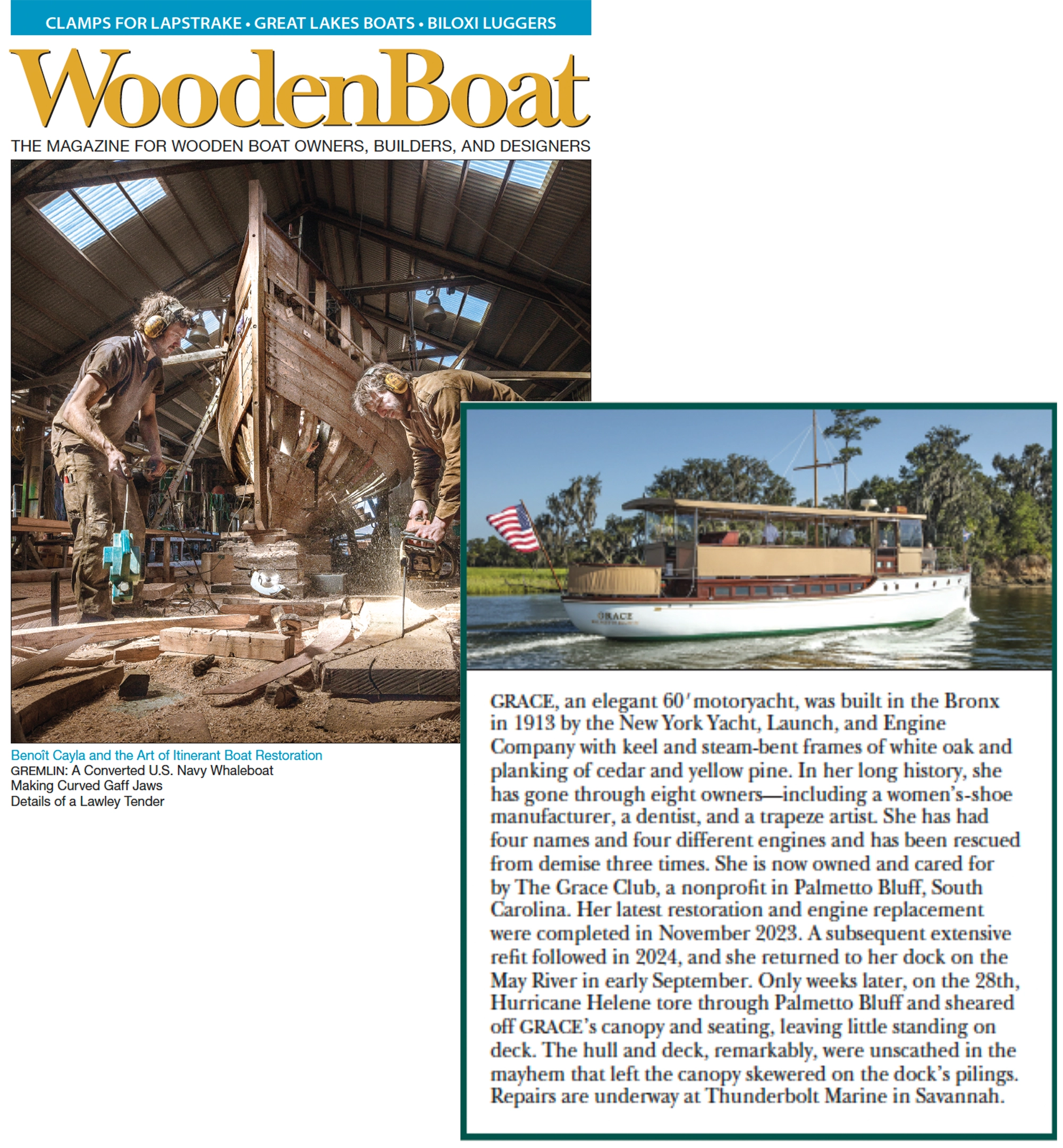 Wooden Boat Magazine features Grace's Relaunch